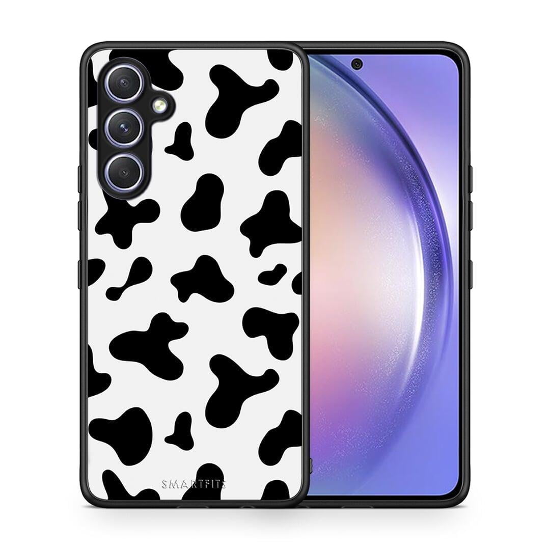 Θήκη Samsung Galaxy A54 Cow Print από τη Smartfits με σχέδιο στο πίσω μέρος και μαύρο περίβλημα | Samsung Galaxy A54 Cow Print Case with Colorful Back and Black Bezels