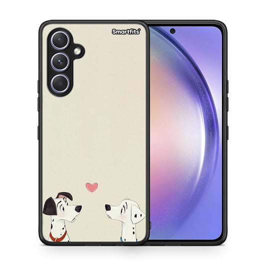 Θήκη Samsung Galaxy A54 Dalmatians Love από τη Smartfits με σχέδιο στο πίσω μέρος και μαύρο περίβλημα | Samsung Galaxy A54 Dalmatians Love Case with Colorful Back and Black Bezels