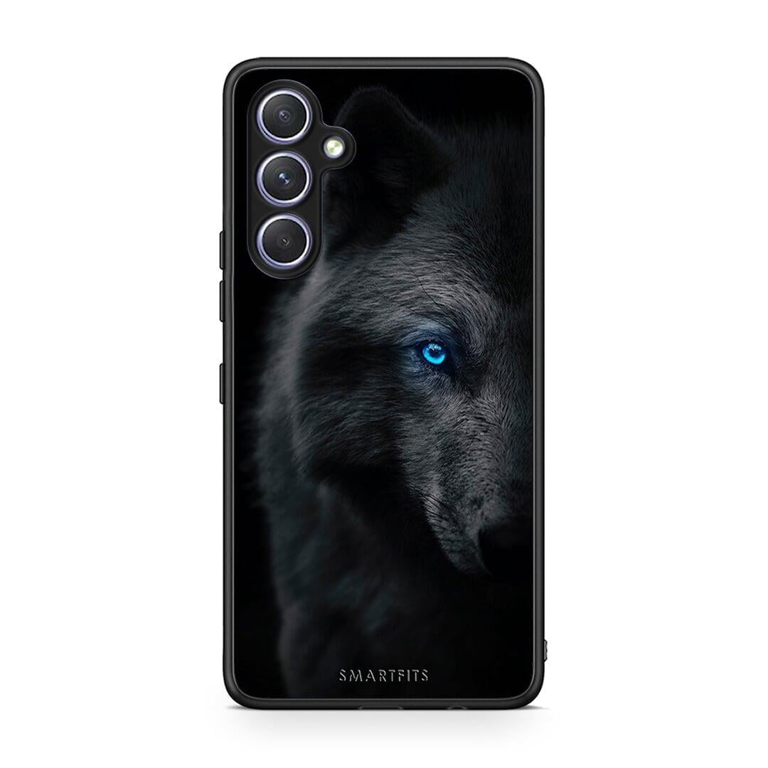 Θήκη Samsung Galaxy A54 Dark Wolf από τη Smartfits με σχέδιο στο πίσω μέρος και μαύρο περίβλημα | Samsung Galaxy A54 Dark Wolf Case with Colorful Back and Black Bezels