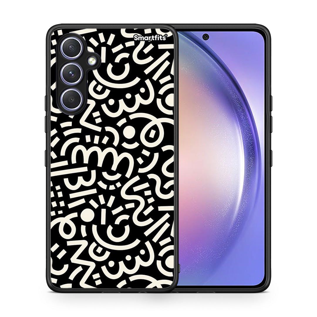 Θήκη Samsung Galaxy A54 Doodle Art από τη Smartfits με σχέδιο στο πίσω μέρος και μαύρο περίβλημα | Samsung Galaxy A54 Doodle Art Case with Colorful Back and Black Bezels