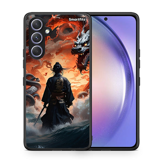 Θήκη Samsung Galaxy A54 Dragons Fight από τη Smartfits με σχέδιο στο πίσω μέρος και μαύρο περίβλημα | Samsung Galaxy A54 Dragons Fight Case with Colorful Back and Black Bezels