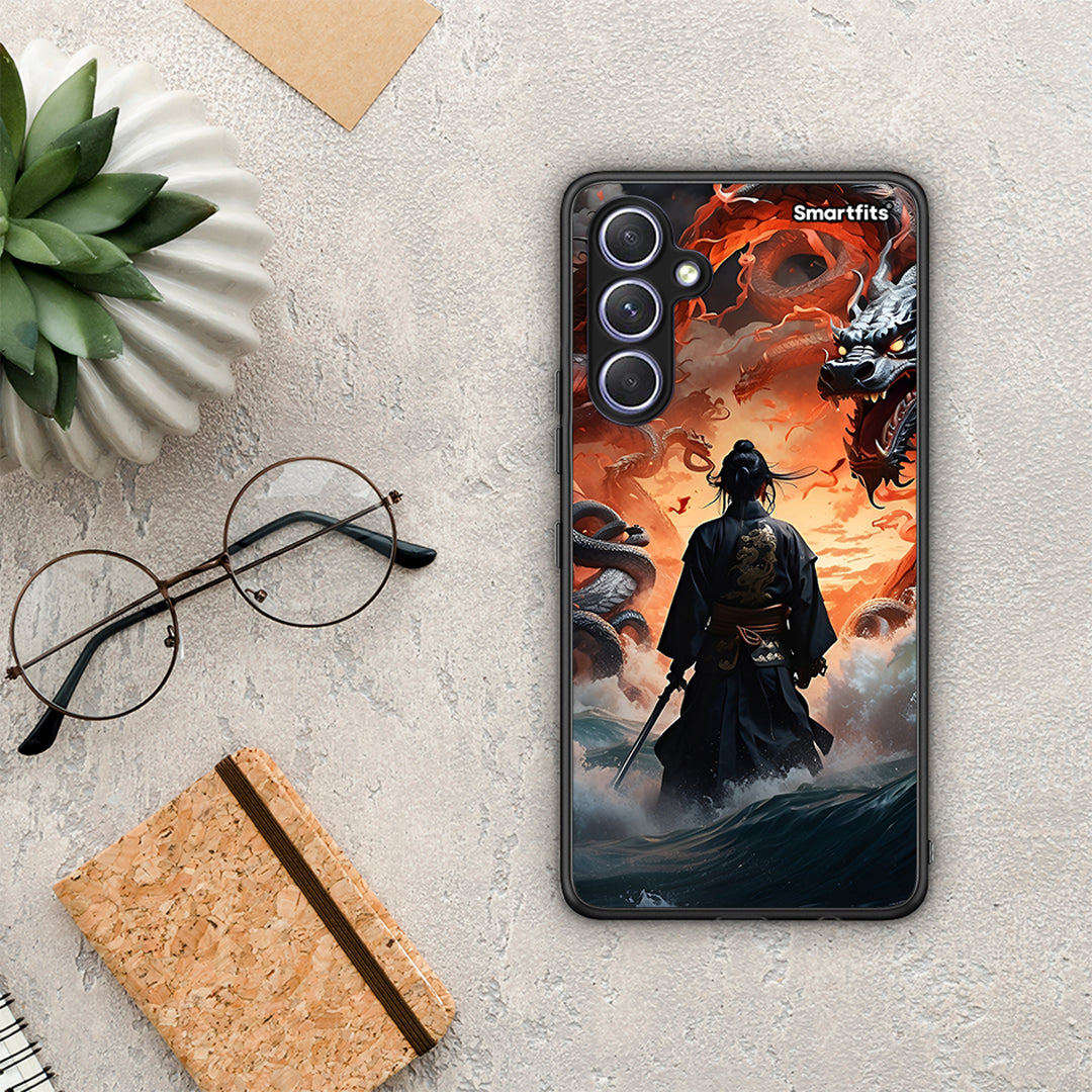 Θήκη Samsung Galaxy A54 Dragons Fight από τη Smartfits με σχέδιο στο πίσω μέρος και μαύρο περίβλημα | Samsung Galaxy A54 Dragons Fight Case with Colorful Back and Black Bezels