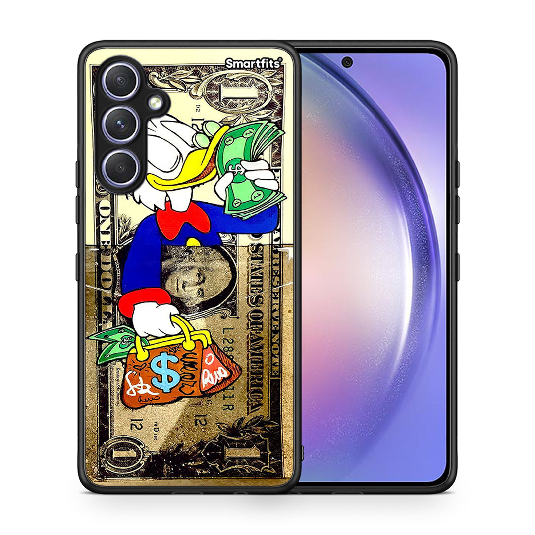 Θήκη Samsung Galaxy A54 Duck Money από τη Smartfits με σχέδιο στο πίσω μέρος και μαύρο περίβλημα | Samsung Galaxy A54 Duck Money Case with Colorful Back and Black Bezels