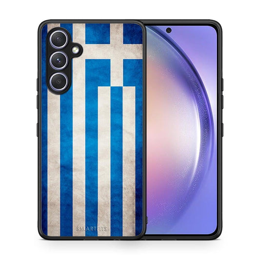 Θήκη Samsung Galaxy A54 Flag Greek από τη Smartfits με σχέδιο στο πίσω μέρος και μαύρο περίβλημα | Samsung Galaxy A54 Flag Greek Case with Colorful Back and Black Bezels