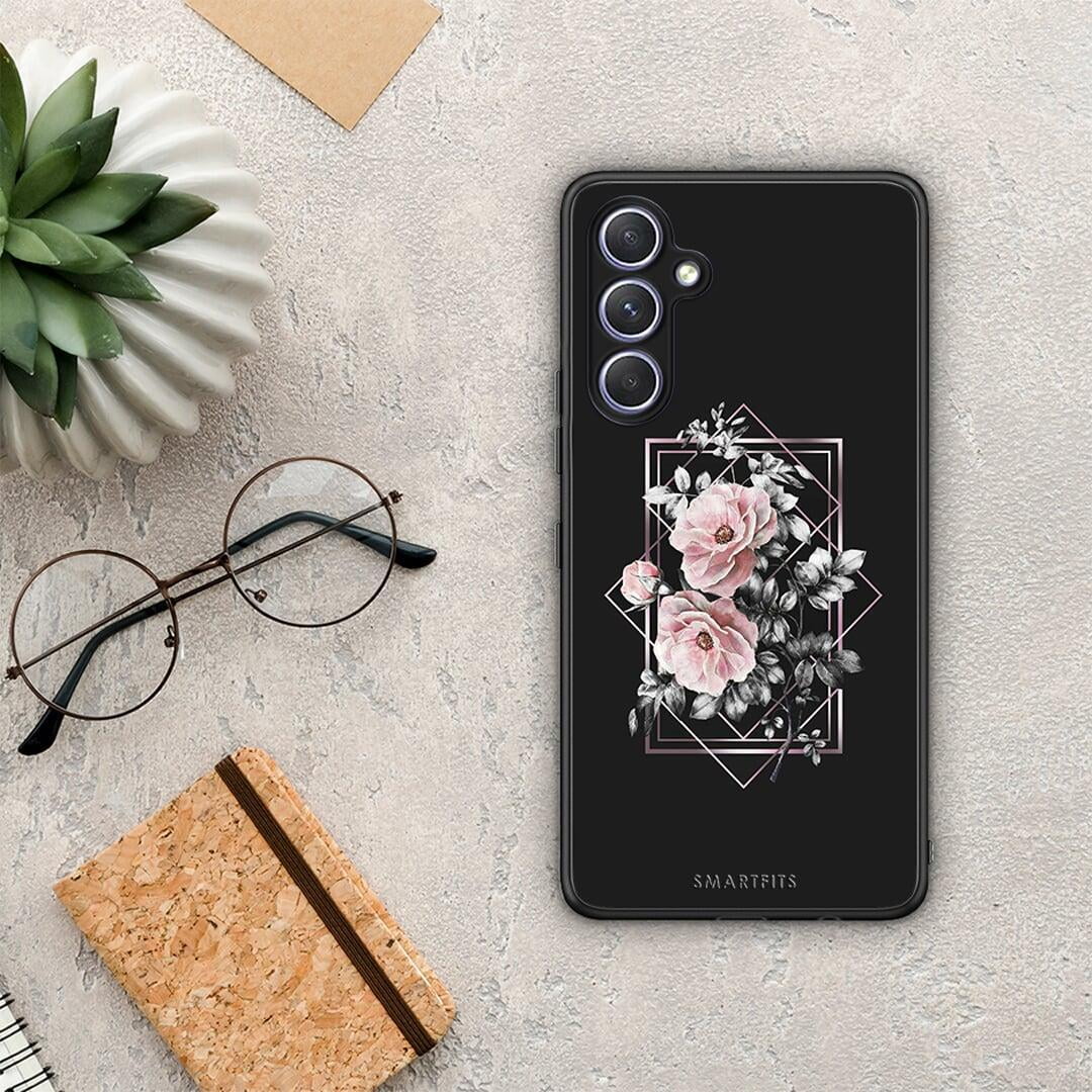 Θήκη Samsung Galaxy A54 Flower Frame από τη Smartfits με σχέδιο στο πίσω μέρος και μαύρο περίβλημα | Samsung Galaxy A54 Flower Frame Case with Colorful Back and Black Bezels