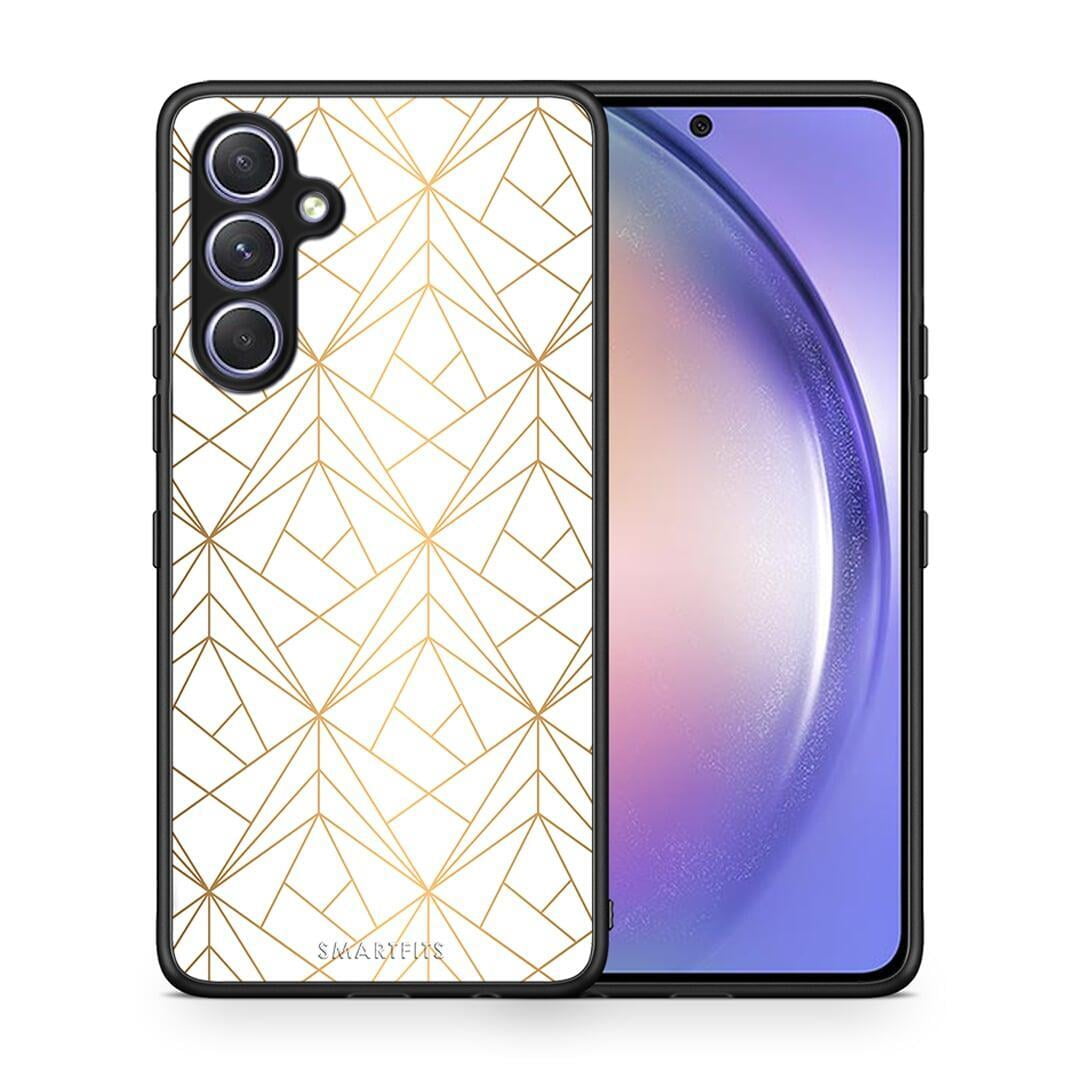 Θήκη Samsung Galaxy A54 Geometric Luxury White από τη Smartfits με σχέδιο στο πίσω μέρος και μαύρο περίβλημα | Samsung Galaxy A54 Geometric Luxury White Case with Colorful Back and Black Bezels