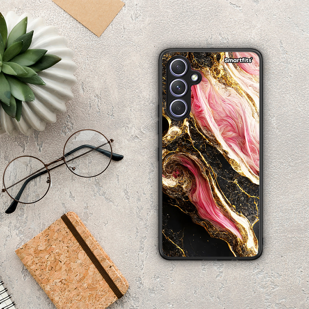 Θήκη Samsung Galaxy A54 Glamorous Pink Marble από τη Smartfits με σχέδιο στο πίσω μέρος και μαύρο περίβλημα | Samsung Galaxy A54 Glamorous Pink Marble Case with Colorful Back and Black Bezels