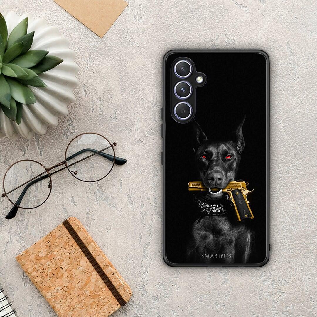 Θήκη Samsung Galaxy A54 Golden Gun από τη Smartfits με σχέδιο στο πίσω μέρος και μαύρο περίβλημα | Samsung Galaxy A54 Golden Gun Case with Colorful Back and Black Bezels