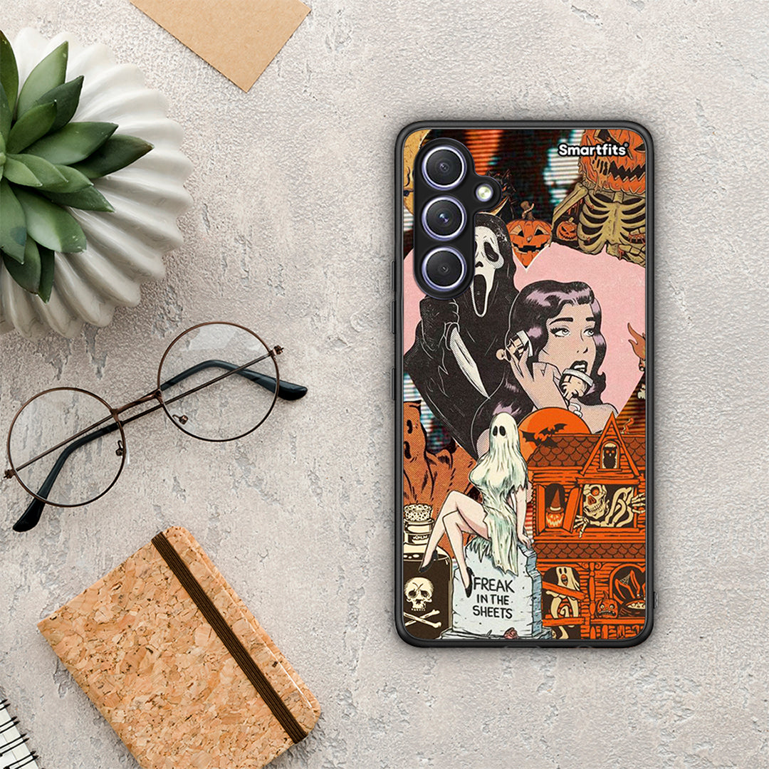 Θήκη Samsung Galaxy A54 Halloween Collage από τη Smartfits με σχέδιο στο πίσω μέρος και μαύρο περίβλημα | Samsung Galaxy A54 Halloween Collage Case with Colorful Back and Black Bezels