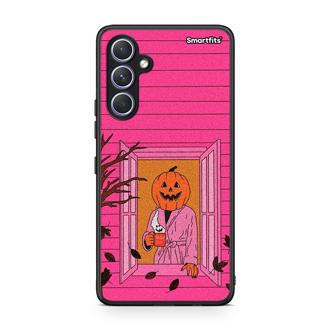 Θήκη Samsung Galaxy A54 Halloween Pumpkin Lady από τη Smartfits με σχέδιο στο πίσω μέρος και μαύρο περίβλημα | Samsung Galaxy A54 Halloween Pumpkin Lady Case with Colorful Back and Black Bezels