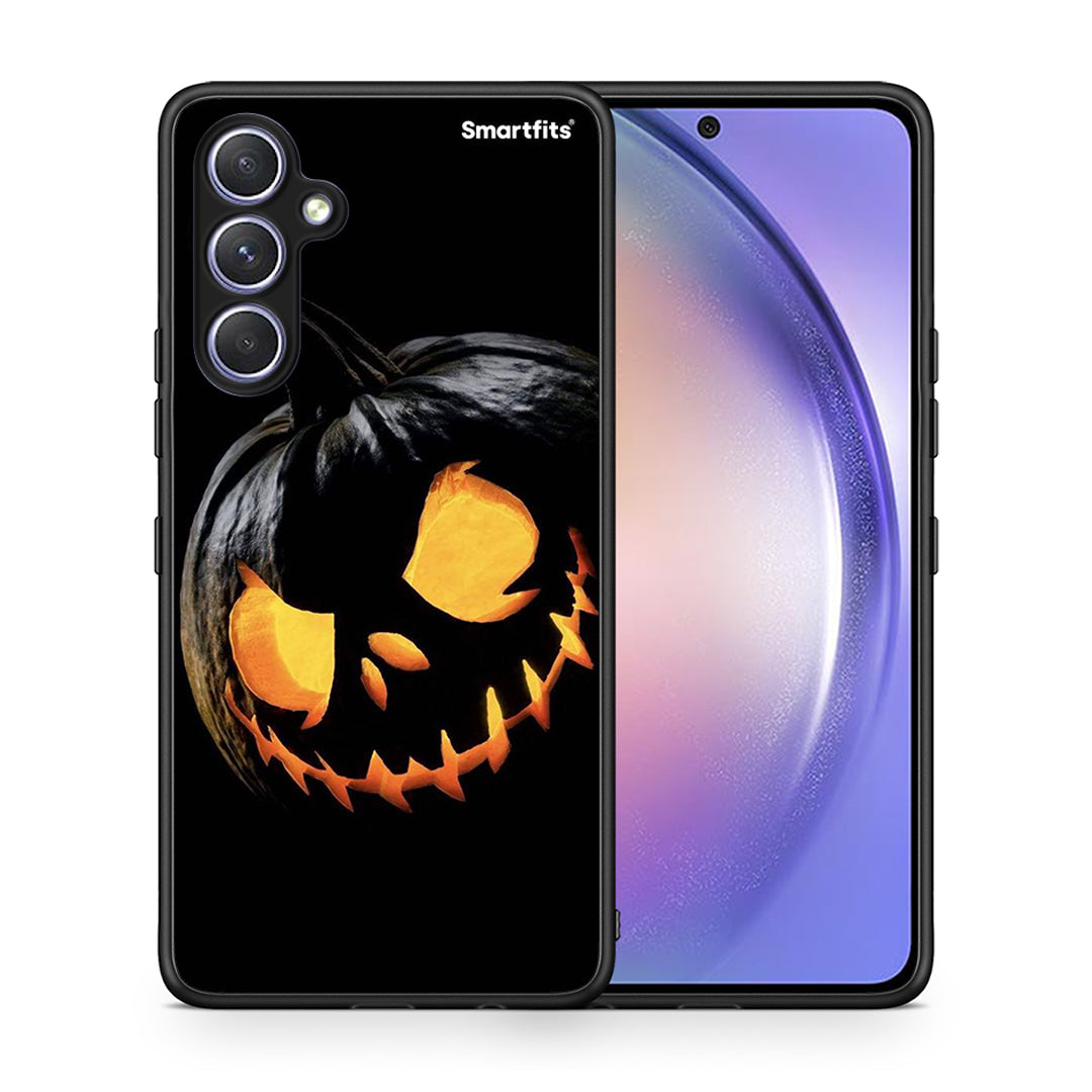 Θήκη Samsung Galaxy A54 Halloween Scary Pumpkin από τη Smartfits με σχέδιο στο πίσω μέρος και μαύρο περίβλημα | Samsung Galaxy A54 Halloween Scary Pumpkin Case with Colorful Back and Black Bezels