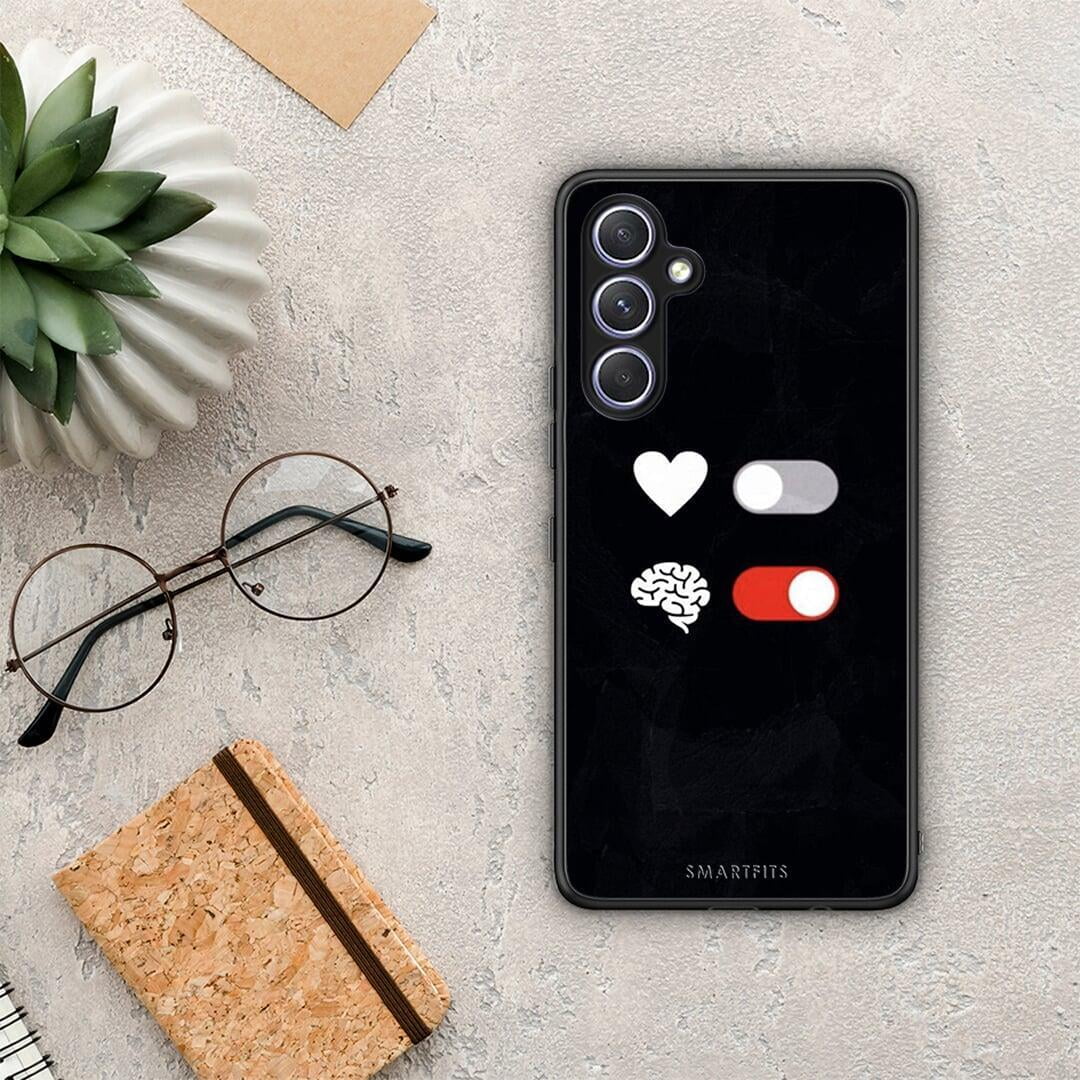 Θήκη Samsung Galaxy A54 Heart Vs Brain από τη Smartfits με σχέδιο στο πίσω μέρος και μαύρο περίβλημα | Samsung Galaxy A54 Heart Vs Brain Case with Colorful Back and Black Bezels