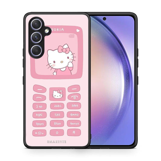 Θήκη Samsung Galaxy A54 Hello Kitten από τη Smartfits με σχέδιο στο πίσω μέρος και μαύρο περίβλημα | Samsung Galaxy A54 Hello Kitten Case with Colorful Back and Black Bezels