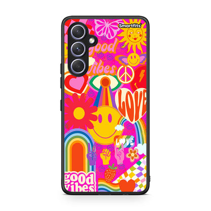Θήκη Samsung Galaxy A54 Hippie Love από τη Smartfits με σχέδιο στο πίσω μέρος και μαύρο περίβλημα | Samsung Galaxy A54 Hippie Love Case with Colorful Back and Black Bezels