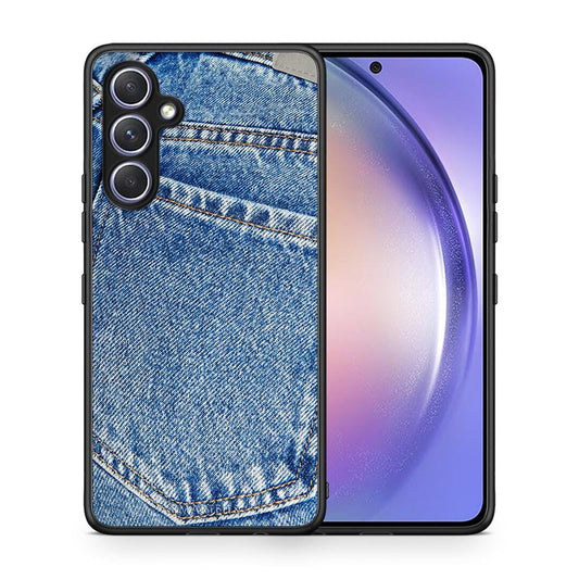 Θήκη Samsung Galaxy A54 Jeans Pocket από τη Smartfits με σχέδιο στο πίσω μέρος και μαύρο περίβλημα | Samsung Galaxy A54 Jeans Pocket Case with Colorful Back and Black Bezels
