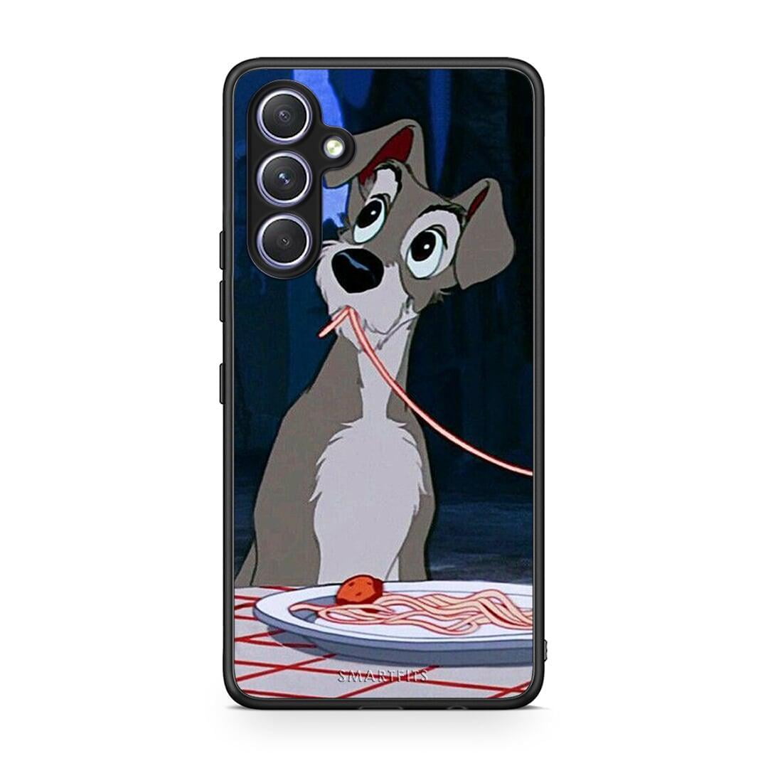 Θήκη Samsung Galaxy A54 Lady And Tramp 1 από τη Smartfits με σχέδιο στο πίσω μέρος και μαύρο περίβλημα | Samsung Galaxy A54 Lady And Tramp 1 Case with Colorful Back and Black Bezels