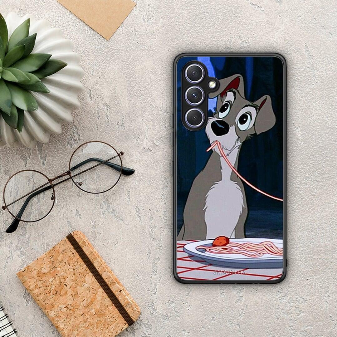 Θήκη Samsung Galaxy A54 Lady And Tramp 1 από τη Smartfits με σχέδιο στο πίσω μέρος και μαύρο περίβλημα | Samsung Galaxy A54 Lady And Tramp 1 Case with Colorful Back and Black Bezels