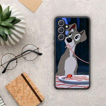 Θήκη Samsung Galaxy A54 Lady And Tramp 1 από τη Smartfits με σχέδιο στο πίσω μέρος και μαύρο περίβλημα | Samsung Galaxy A54 Lady And Tramp 1 Case with Colorful Back and Black Bezels
