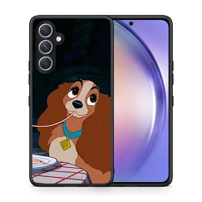 Θήκη Samsung Galaxy A54 Lady And Tramp 2 από τη Smartfits με σχέδιο στο πίσω μέρος και μαύρο περίβλημα | Samsung Galaxy A54 Lady And Tramp 2 Case with Colorful Back and Black Bezels