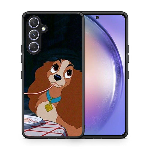 Θήκη Samsung Galaxy A54 Lady And Tramp 2 από τη Smartfits με σχέδιο στο πίσω μέρος και μαύρο περίβλημα | Samsung Galaxy A54 Lady And Tramp 2 Case with Colorful Back and Black Bezels