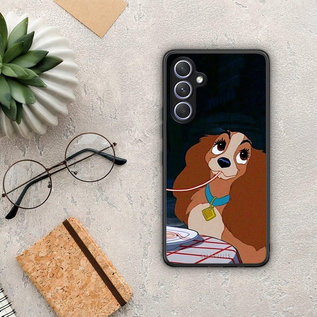 Θήκη Samsung Galaxy A54 Lady And Tramp 2 από τη Smartfits με σχέδιο στο πίσω μέρος και μαύρο περίβλημα | Samsung Galaxy A54 Lady And Tramp 2 Case with Colorful Back and Black Bezels