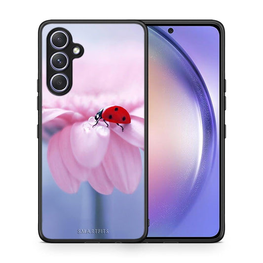 Θήκη Samsung Galaxy A54 Ladybug Flower από τη Smartfits με σχέδιο στο πίσω μέρος και μαύρο περίβλημα | Samsung Galaxy A54 Ladybug Flower Case with Colorful Back and Black Bezels