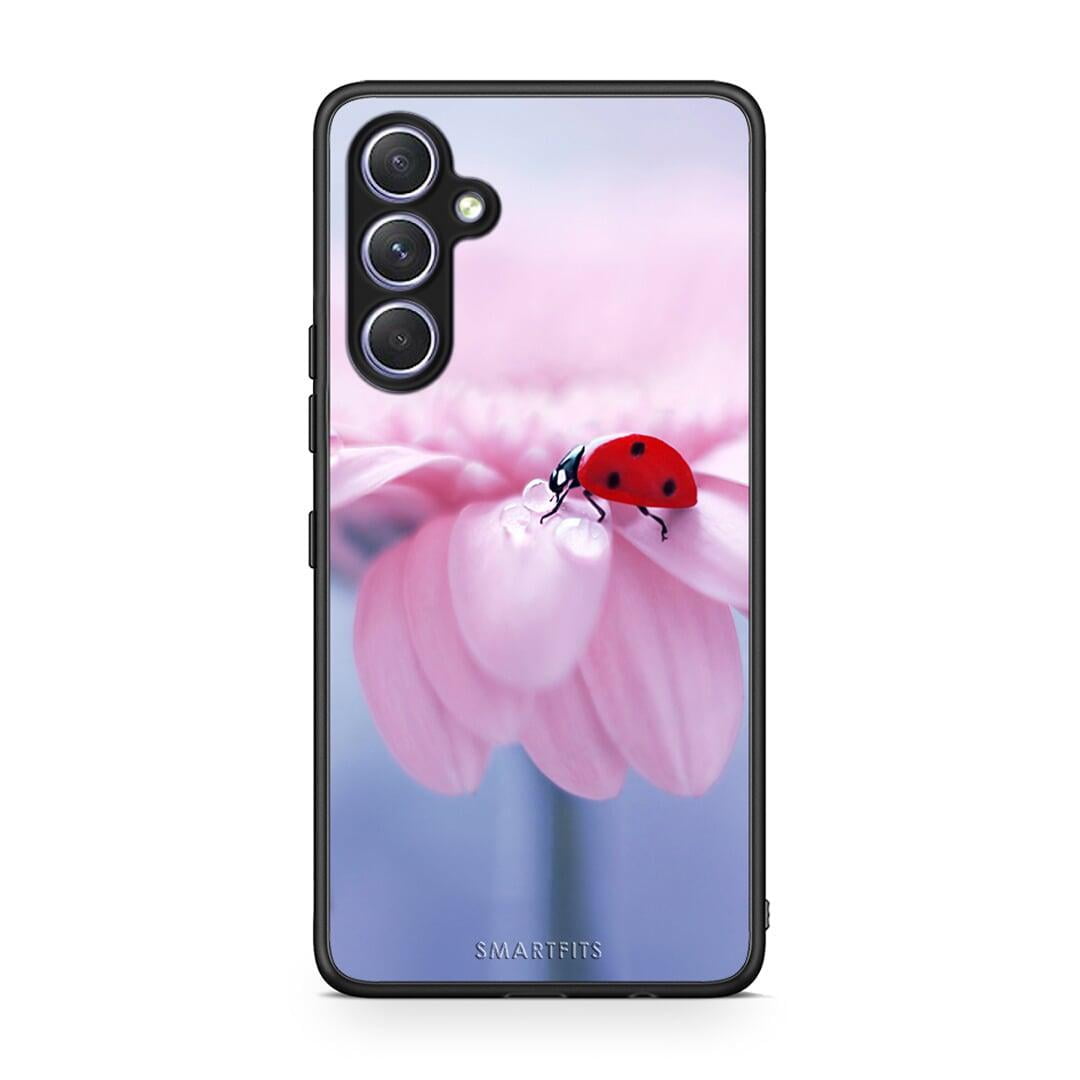 Θήκη Samsung Galaxy A54 Ladybug Flower από τη Smartfits με σχέδιο στο πίσω μέρος και μαύρο περίβλημα | Samsung Galaxy A54 Ladybug Flower Case with Colorful Back and Black Bezels