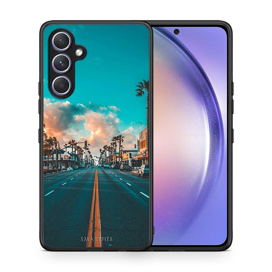 Θήκη Samsung Galaxy A54 Landscape City από τη Smartfits με σχέδιο στο πίσω μέρος και μαύρο περίβλημα | Samsung Galaxy A54 Landscape City Case with Colorful Back and Black Bezels