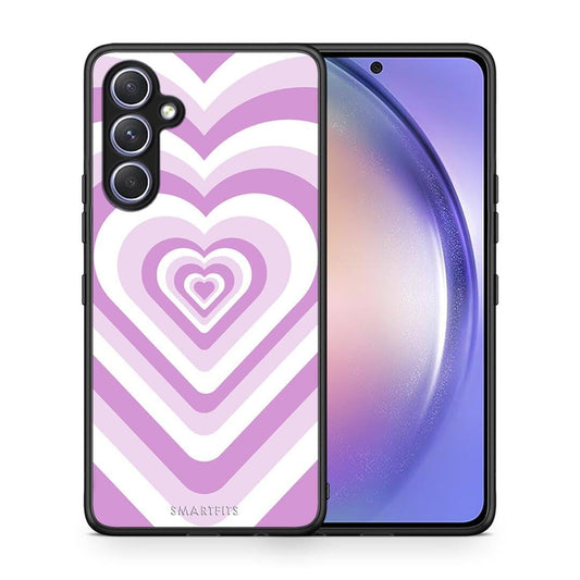 Θήκη Samsung Galaxy A54 Lilac Hearts από τη Smartfits με σχέδιο στο πίσω μέρος και μαύρο περίβλημα | Samsung Galaxy A54 Lilac Hearts Case with Colorful Back and Black Bezels