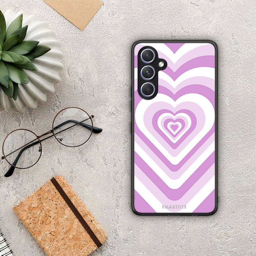 Θήκη Samsung Galaxy A54 Lilac Hearts από τη Smartfits με σχέδιο στο πίσω μέρος και μαύρο περίβλημα | Samsung Galaxy A54 Lilac Hearts Case with Colorful Back and Black Bezels