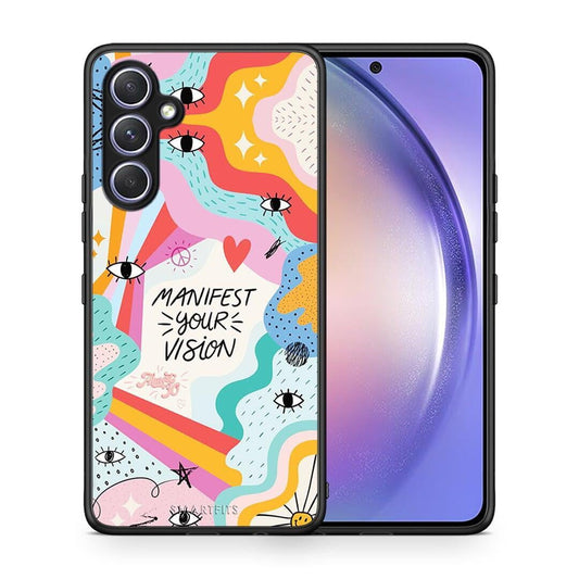 Θήκη Samsung Galaxy A54 Manifest Your Vision από τη Smartfits με σχέδιο στο πίσω μέρος και μαύρο περίβλημα | Samsung Galaxy A54 Manifest Your Vision Case with Colorful Back and Black Bezels