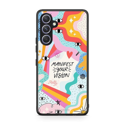 Θήκη Samsung Galaxy A54 Manifest Your Vision από τη Smartfits με σχέδιο στο πίσω μέρος και μαύρο περίβλημα | Samsung Galaxy A54 Manifest Your Vision Case with Colorful Back and Black Bezels