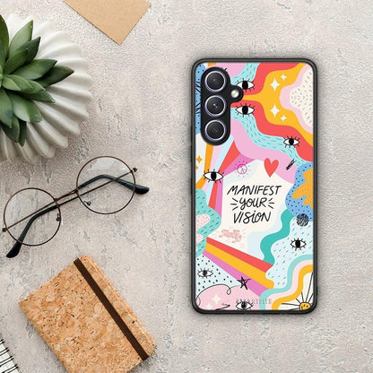 Θήκη Samsung Galaxy A54 Manifest Your Vision από τη Smartfits με σχέδιο στο πίσω μέρος και μαύρο περίβλημα | Samsung Galaxy A54 Manifest Your Vision Case with Colorful Back and Black Bezels