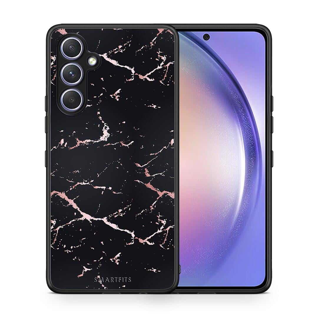 Θήκη Samsung Galaxy A54 Marble Black Rosegold από τη Smartfits με σχέδιο στο πίσω μέρος και μαύρο περίβλημα | Samsung Galaxy A54 Marble Black Rosegold Case with Colorful Back and Black Bezels