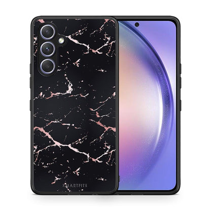 Θήκη Samsung Galaxy A54 Marble Black Rosegold από τη Smartfits με σχέδιο στο πίσω μέρος και μαύρο περίβλημα | Samsung Galaxy A54 Marble Black Rosegold Case with Colorful Back and Black Bezels