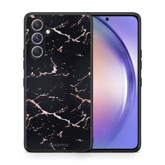 Θήκη Samsung Galaxy A54 Marble Black Rosegold από τη Smartfits με σχέδιο στο πίσω μέρος και μαύρο περίβλημα | Samsung Galaxy A54 Marble Black Rosegold Case with Colorful Back and Black Bezels