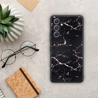 Θήκη Samsung Galaxy A54 Marble Black Rosegold από τη Smartfits με σχέδιο στο πίσω μέρος και μαύρο περίβλημα | Samsung Galaxy A54 Marble Black Rosegold Case with Colorful Back and Black Bezels