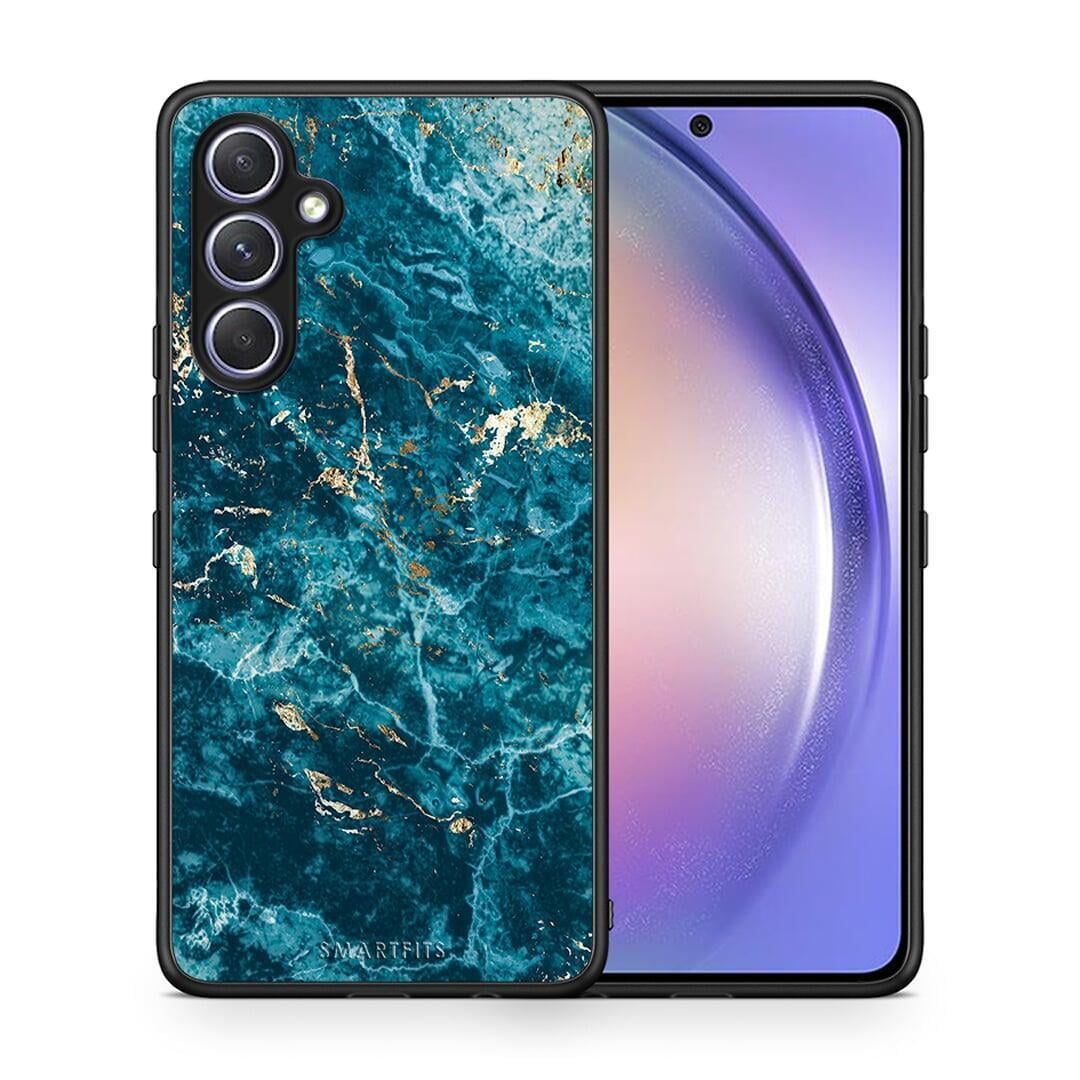 Θήκη Samsung Galaxy A54 Marble Blue από τη Smartfits με σχέδιο στο πίσω μέρος και μαύρο περίβλημα | Samsung Galaxy A54 Marble Blue Case with Colorful Back and Black Bezels