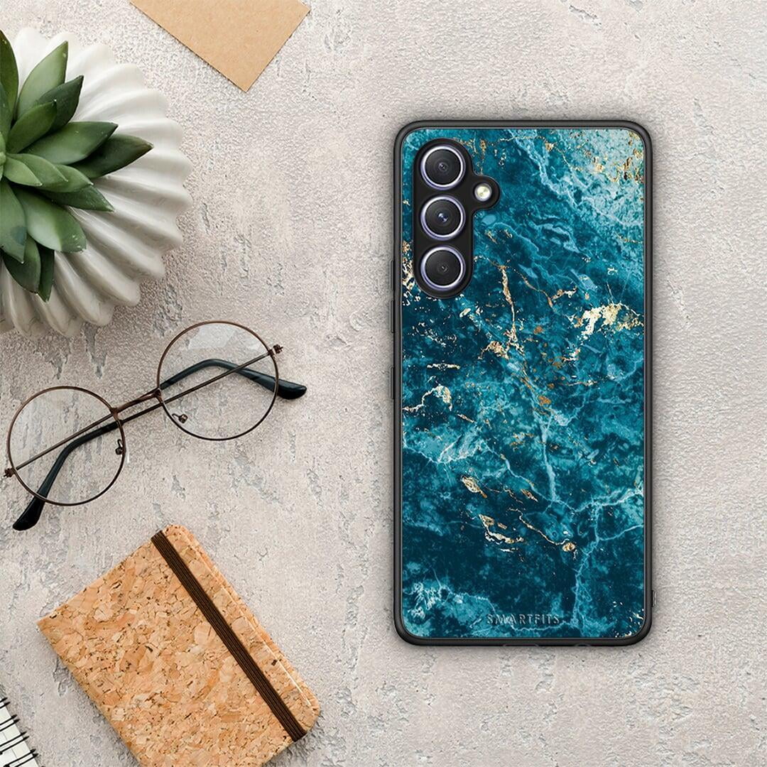 Θήκη Samsung Galaxy A54 Marble Blue από τη Smartfits με σχέδιο στο πίσω μέρος και μαύρο περίβλημα | Samsung Galaxy A54 Marble Blue Case with Colorful Back and Black Bezels
