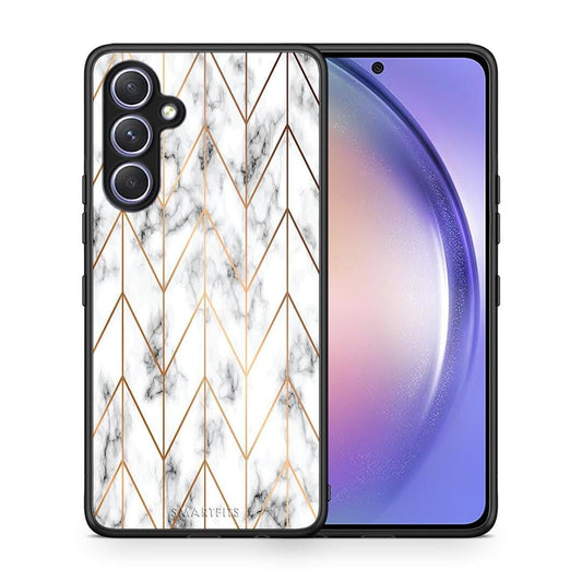 Θήκη Samsung Galaxy A54 Marble Gold Geometric από τη Smartfits με σχέδιο στο πίσω μέρος και μαύρο περίβλημα | Samsung Galaxy A54 Marble Gold Geometric Case with Colorful Back and Black Bezels