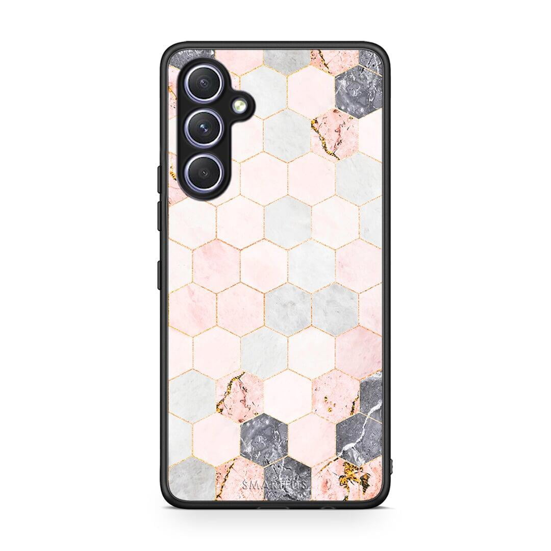 Θήκη Samsung Galaxy A54 Marble Hexagon Pink από τη Smartfits με σχέδιο στο πίσω μέρος και μαύρο περίβλημα | Samsung Galaxy A54 Marble Hexagon Pink Case with Colorful Back and Black Bezels