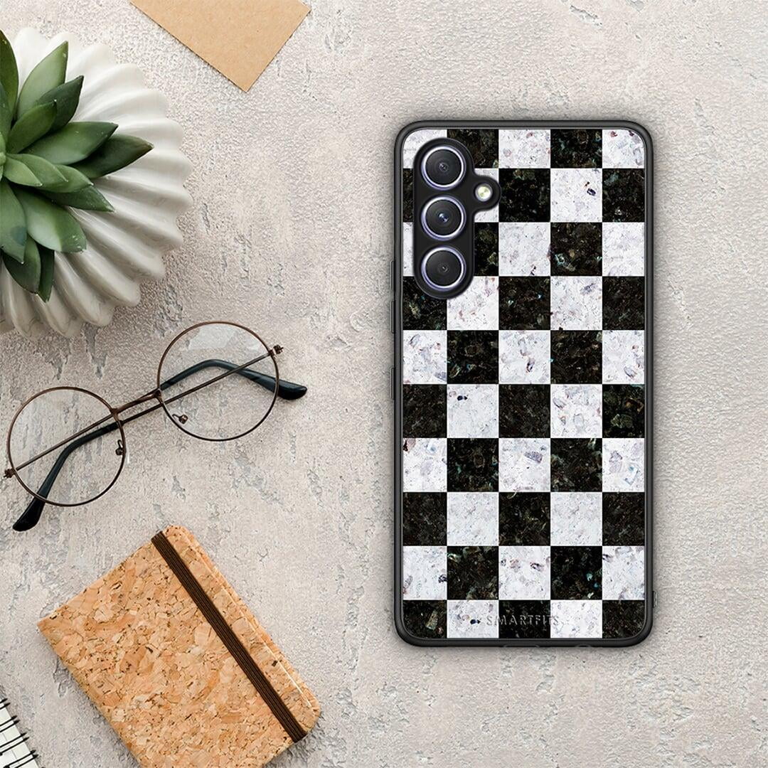 Θήκη Samsung Galaxy A54 Marble Square Geometric από τη Smartfits με σχέδιο στο πίσω μέρος και μαύρο περίβλημα | Samsung Galaxy A54 Marble Square Geometric Case with Colorful Back and Black Bezels