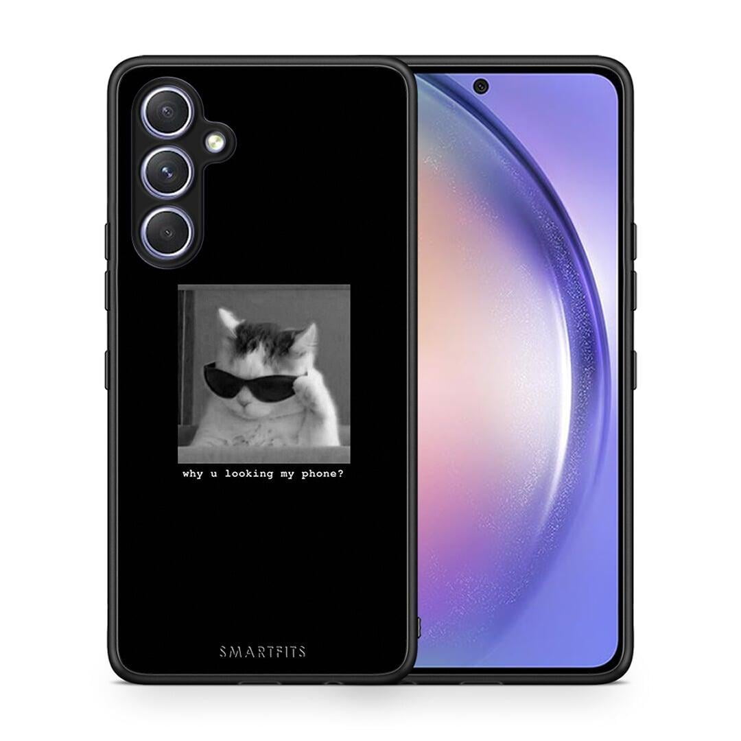 Θήκη Samsung Galaxy A54 Meme Cat από τη Smartfits με σχέδιο στο πίσω μέρος και μαύρο περίβλημα | Samsung Galaxy A54 Meme Cat Case with Colorful Back and Black Bezels
