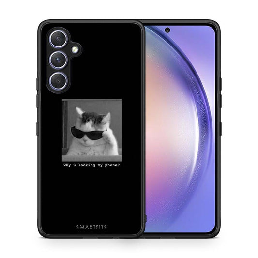 Θήκη Samsung Galaxy A54 Meme Cat από τη Smartfits με σχέδιο στο πίσω μέρος και μαύρο περίβλημα | Samsung Galaxy A54 Meme Cat Case with Colorful Back and Black Bezels