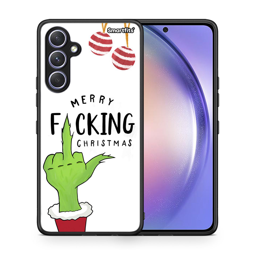 Θήκη Samsung Galaxy A54 Merry F Xmas από τη Smartfits με σχέδιο στο πίσω μέρος και μαύρο περίβλημα | Samsung Galaxy A54 Merry F Xmas Case with Colorful Back and Black Bezels