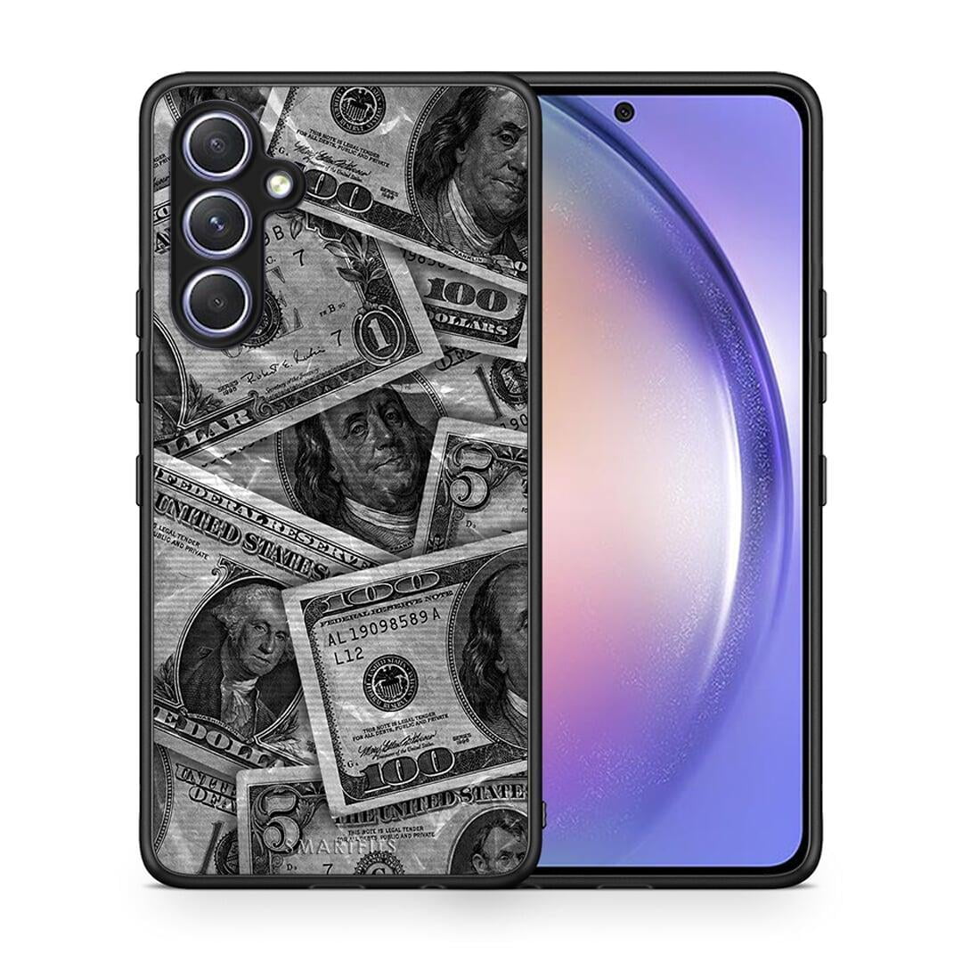 Θήκη Samsung Galaxy A54 Money Dollars από τη Smartfits με σχέδιο στο πίσω μέρος και μαύρο περίβλημα | Samsung Galaxy A54 Money Dollars Case with Colorful Back and Black Bezels