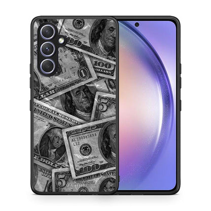Θήκη Samsung Galaxy A54 Money Dollars από τη Smartfits με σχέδιο στο πίσω μέρος και μαύρο περίβλημα | Samsung Galaxy A54 Money Dollars Case with Colorful Back and Black Bezels