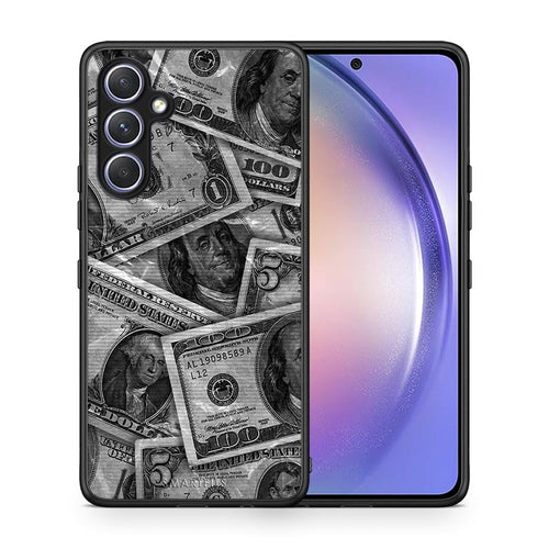 Θήκη Samsung Galaxy A54 Money Dollars από τη Smartfits με σχέδιο στο πίσω μέρος και μαύρο περίβλημα | Samsung Galaxy A54 Money Dollars Case with Colorful Back and Black Bezels
