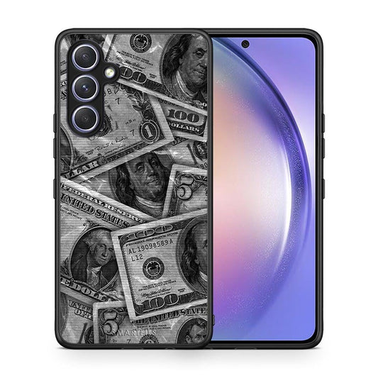 Θήκη Samsung Galaxy A54 Money Dollars από τη Smartfits με σχέδιο στο πίσω μέρος και μαύρο περίβλημα | Samsung Galaxy A54 Money Dollars Case with Colorful Back and Black Bezels