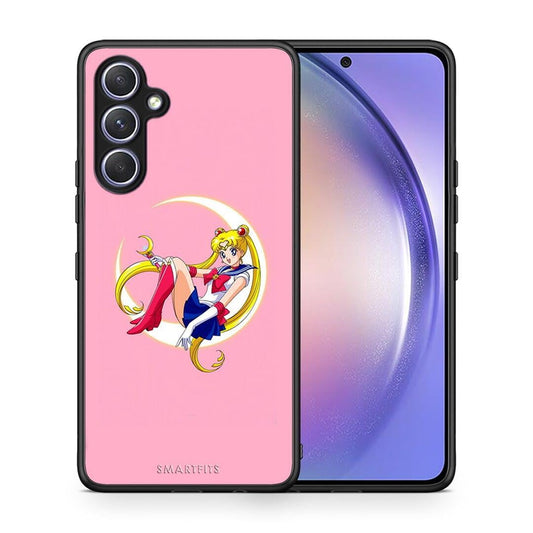 Θήκη Samsung Galaxy A54 Moon Girl από τη Smartfits με σχέδιο στο πίσω μέρος και μαύρο περίβλημα | Samsung Galaxy A54 Moon Girl Case with Colorful Back and Black Bezels